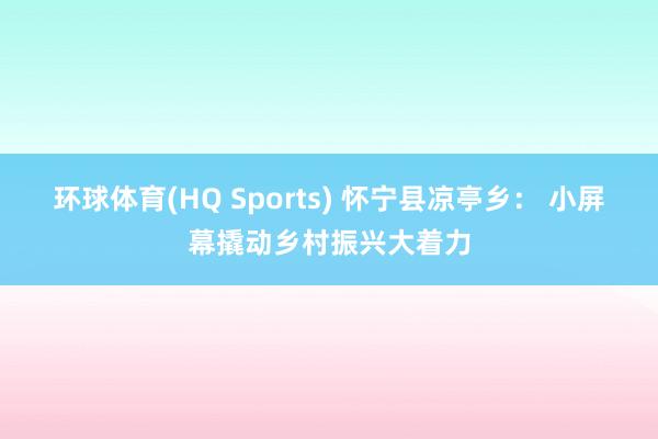 环球体育(HQ Sports) 怀宁县凉亭乡： 小屏幕撬动乡村振兴大着力