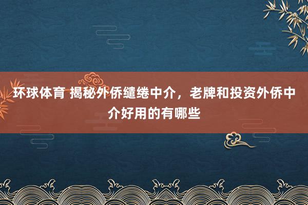 环球体育 揭秘外侨缱绻中介，老牌和投资外侨中介好用的有哪些
