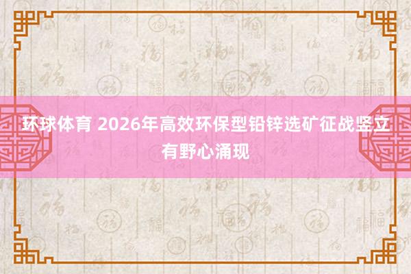 环球体育 2026年高效环保型铅锌选矿征战竖立有野心涌现