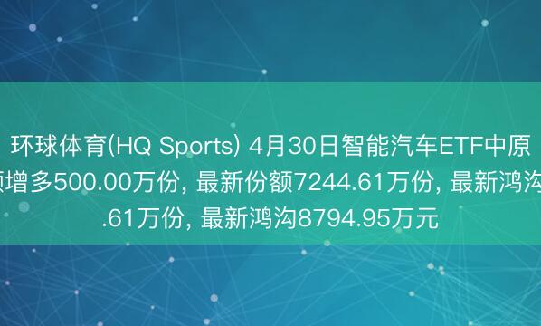 环球体育(HQ Sports) 4月30日智能汽车ETF中原(159888)份额增多500.00万份， 最新份额7244.61万份， 最新鸿沟8794.95万元