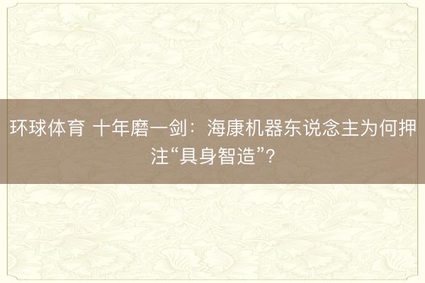 环球体育 十年磨一剑：海康机器东说念主为何押注“具身智造”？