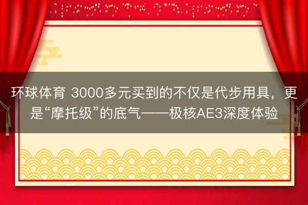 环球体育 3000多元买到的不仅是代步用具，更是“摩托级”的底气——极核AE3深度体验